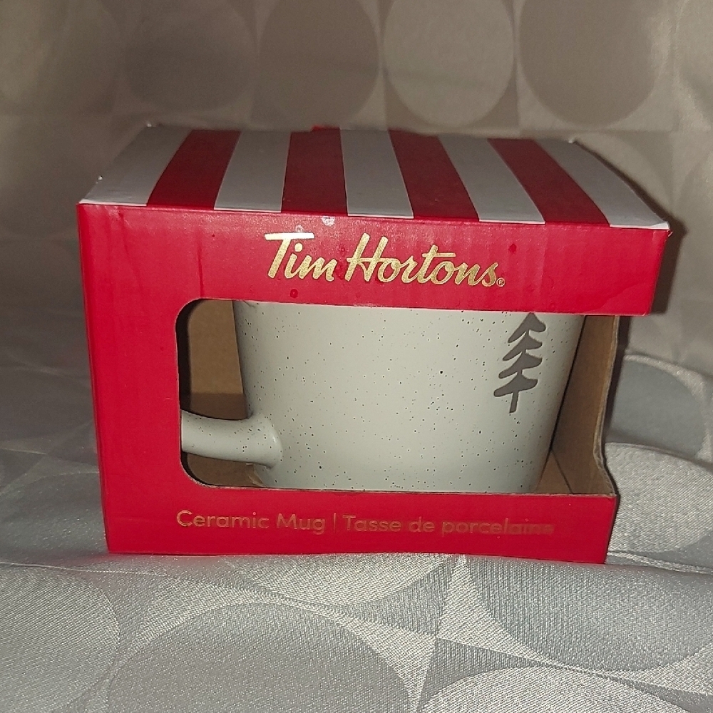 Tim Hortons Limited 2002 Holiday Edition Speckled White Mug with Tree Accent